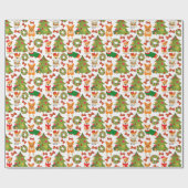 Corgis versieren de kerstboom - patroon wit cadeaupapier (Vlak)