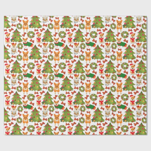 Corgis versieren de kerstboom - patroon wit cadeaupapier (Vlak)