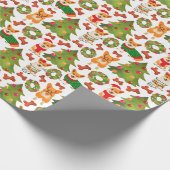 Corgis versieren de kerstboom - patroon wit cadeaupapier (Hoek)