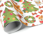 Corgis versieren de kerstboom - patroon wit cadeaupapier (Rol Hoek)