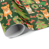 Corgis versiert de kerstboom - groen patroon cadeaupapier (Rol Hoek)