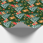 Corgis versiert de kerstboom - groen patroon cadeaupapier (Hoek)