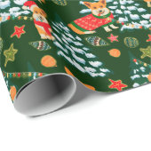 Corgis versiert de kerstboom - groen patroon cadeaupapier (Rol Hoek)