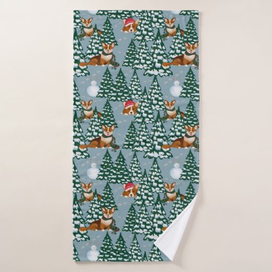 Corgis versiert de kerstboom in Forest Blue Bad Handdoek (Badhanddoek)