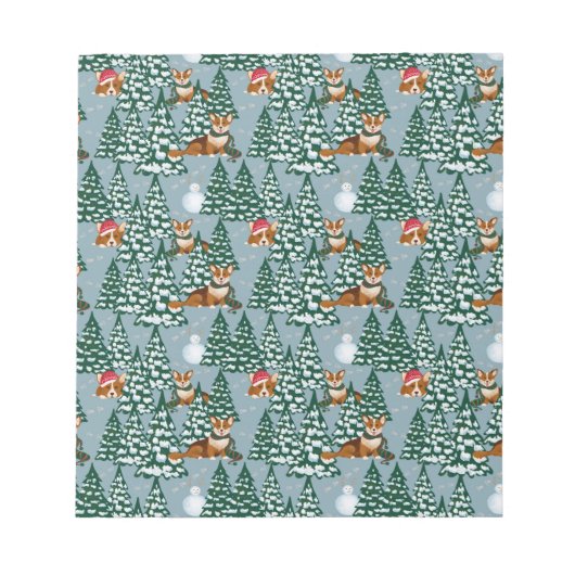 Corgis versiert de kerstboom in Forest Blue Notitieblok (Voorkant)
