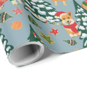 Corgis versiert de kerstboom in het bos cadeaupapier (Rol Hoek)