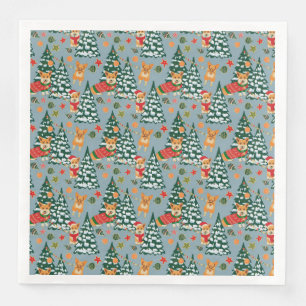 Corgis versiert de kerstboom in het bos servet