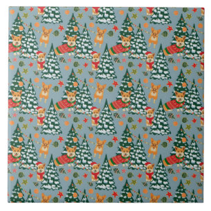 Corgis versiert de kerstboom in het bos tegeltje