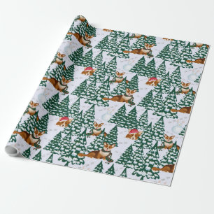 Corgis versiert de kerstboom in het witte bos cadeaupapier