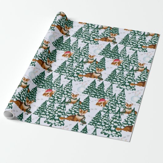Corgis versiert de kerstboom in het witte bos cadeaupapier (Uitgerold)