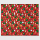 Corgis versiert de kerstboom - rood patroon cadeaupapier (Vlak)