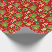 Corgis versiert de kerstboom - rood patroon cadeaupapier (Hoek)