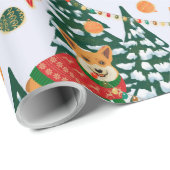 Corgis versiert de kerstboom - White Pattern Cadeaupapier (Rol Hoek)