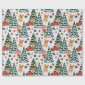 Corgis versiert de kerstboom - White Pattern Cadeaupapier (Vlak)