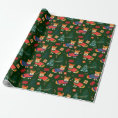 Corgi's vieren kerst - groen patroon cadeaupapier (Uitgerold)