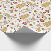 Corgi's vieren kerst - wit patroon cadeaupapier (Hoek)