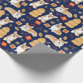 Corgis viert kerst - blauw patroon cadeaupapier (Hoek)