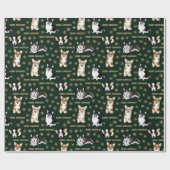 Corgis viert kerst - groen patroonwikkelen cadeaupapier (Vlak)