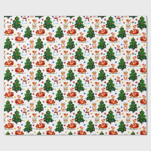 Corgis viert kerstmis - wit patroon cadeaupapier (Vlak)