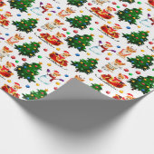 Corgis viert kerstmis - wit patroon cadeaupapier (Hoek)