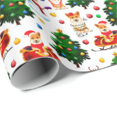 Corgis viert kerstmis - wit patroon cadeaupapier (Rol Hoek)