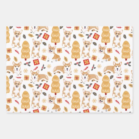 Corgis viert kerstpatroon 3 kleuren inpakpapier vel (Voorkant 2)