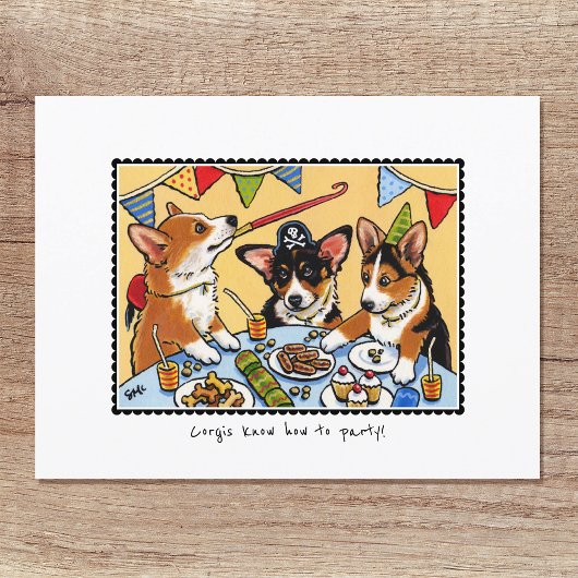 Corgis weet hoe je moet feesten! Hond aangepaste v Briefkaart