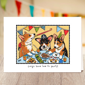 Corgis weet hoe je moet feesten! Verjaardagshond C Kaart