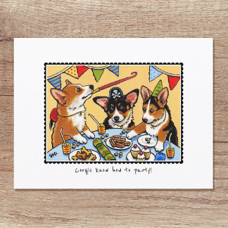Corgi's weten hoe ze moeten feesten! Honden verjaa Briefkaart