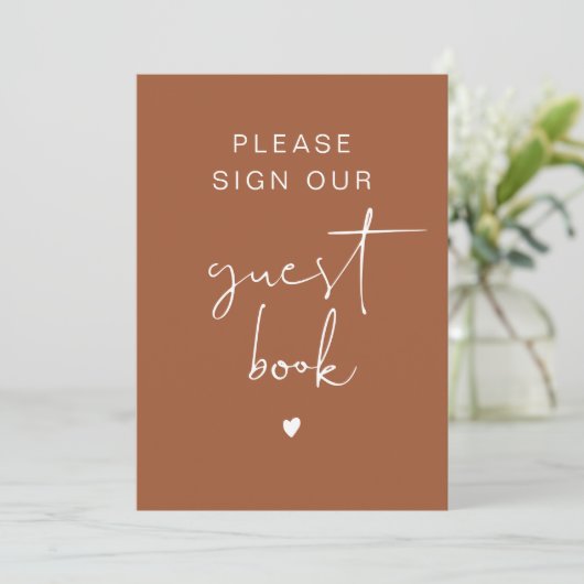 CORIANDER Bohemian Burnt Oranje Guest Book Sign Kaart (Staand voorkant)