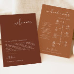 CORIANDER Bohemian Welcome Letter Chronologie Kaar Menu<br><div class="desc">Deze trouwwelkome brief en tijdlijn bevat een stijlvol handgeschreven lettertype en een modern minimalistisch ontwerp met een boho terracotta, verbrande oranje en witte kleurencombinatie. Bewerk de *Meest* tekst eenvoudig op deze tijdlijn. Klik "klik om verder"in de verpersoonlijkingssectie aan te passen om de volledige redacteur te openen. Als u nieuwe pictogrammen...</div>