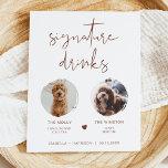 CORIANDER Boho Rust 2 Foto Pet Signature Drink Poster<br><div class="desc">Dit teken van de drink van de handtekening kenmerkt twee fotogroeven, een nauwkeurige handgeschreven doopvont, en een modern minimalistisch ontwerp en een boho roest en witte kleurencombinatie. Verander gemakkelijk de doopvont en achtergrondkleur om uw gebeurtenis aan te passen. Dit teken is perfect voor het toevoegen van een foto van de...</div>
