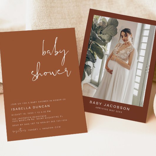 CORIANDER Boho Terracotta en Rust Baby shower Kaart