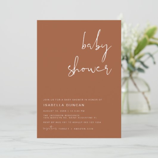 CORIANDER Boho Terracotta en Rust Baby shower Kaart (Staand voorkant)