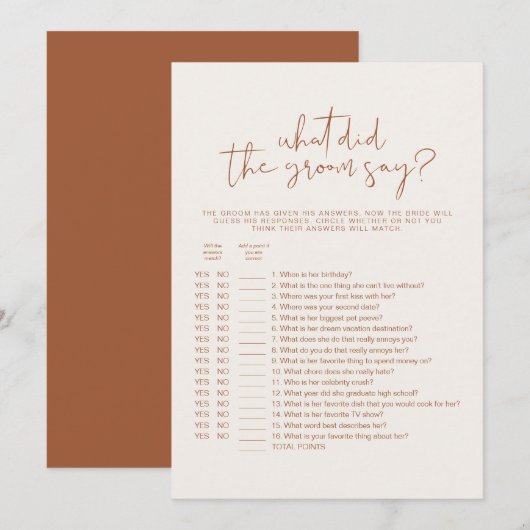 CORIANDER Boho Wat zei de Groom over het spel? Kaart (Voorkant / Achterkant)