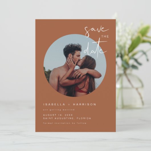 CORIANDER Burnt Oranje Terracotta Save the Date Kaart (Staand voorkant)