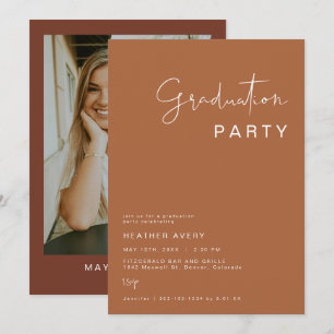 CORIANDER Terracotta en Rust Graduation Party Kaart
