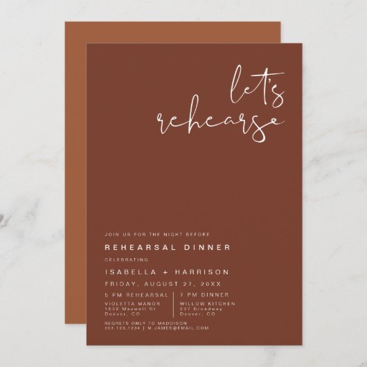 CORIANDER Terracotta en Rust Rehearsal Dinner Kaart (Voorkant / Achterkant)