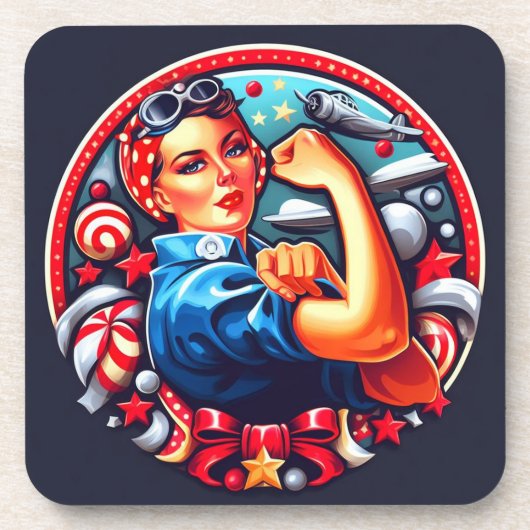 Cork Backed Onderzetter - Rosie de Riveter Kerst (Voorkant)