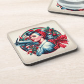 Cork Backed Onderzetter - Rosie de Riveter Kerst (Linkerzijde)