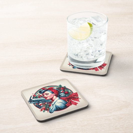 Cork Backed Onderzetter - Rosie de Riveter Kerst (Rechterzijde)