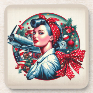 Cork Backed Onderzetter - Rosie de Riveter Kerst