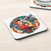 Cork Backed Onderzetter - Rosie de Riveter Kerst (Linkerzijde)