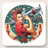 Cork Backed Onderzetter - Rosie de Riveter Kerst (Voorkant)
