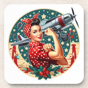 Cork Backed Onderzetter - Rosie de Riveter Kerst