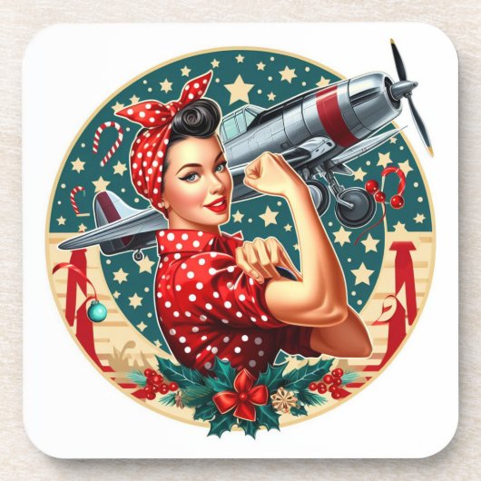 Cork Backed Onderzetter - Rosie de Riveter Kerst (Voorkant)