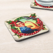 Cork Backed Onderzetter - Rosie de Riveter Kerst (Linkerzijde)