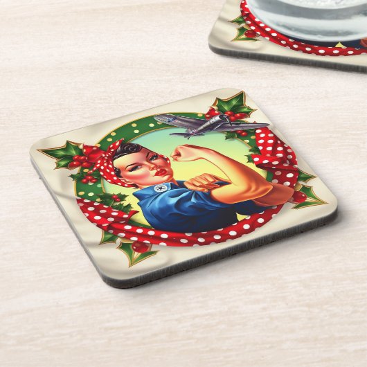 Cork Backed Onderzetter - Rosie de Riveter Kerst (Linkerzijde)