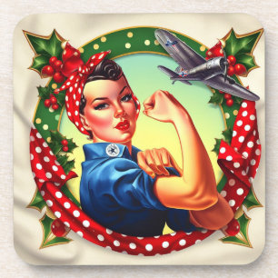 Cork Backed Onderzetter - Rosie de Riveter Kerst