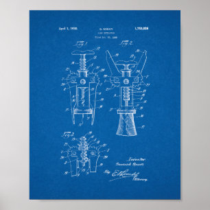 Cork Extractor Patent - Blauwdruk Poster